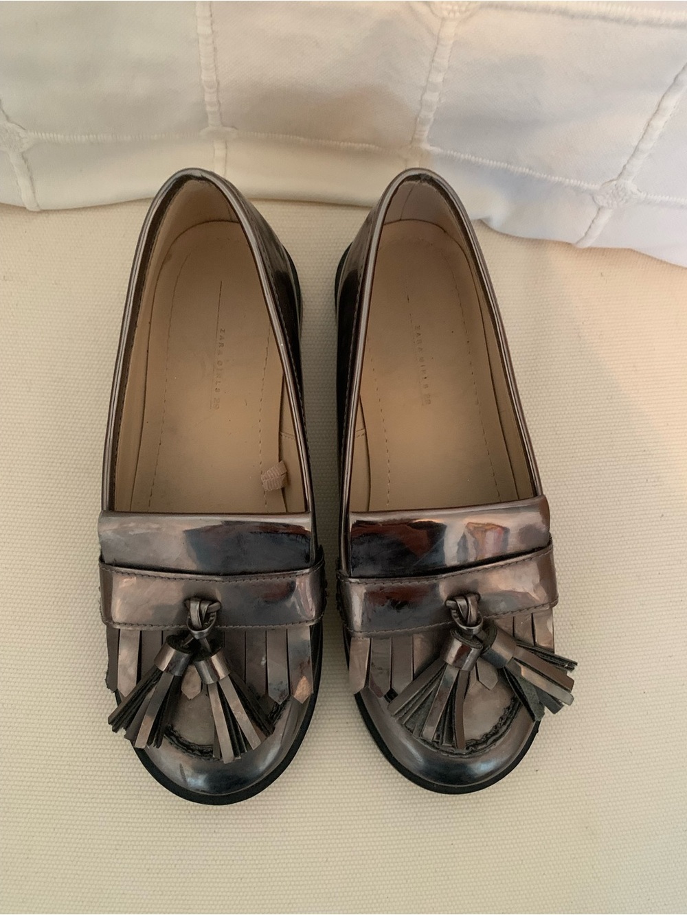 Zara Metallic Gray Tassel Loafers